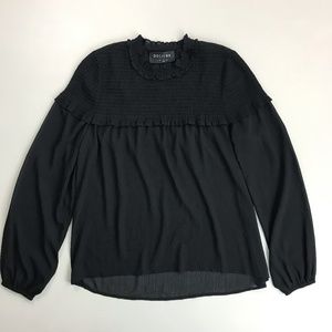 DECJUBA Semi-Sheer Peasant Blouse SZ 12 L/S Shirred Yoke Bohemian Black